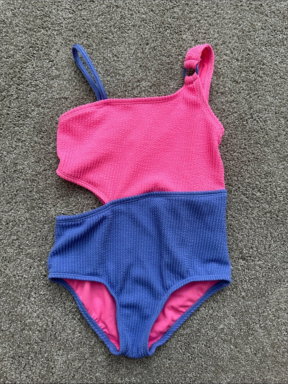 wonder nation Pink Youth Swim Top with Blue Trim